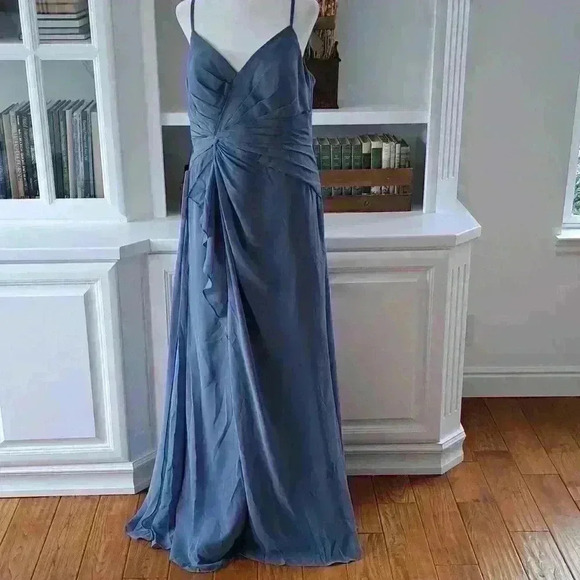 Azazie Emerald A-Line Ruffled Chiffon Floor-Length Dress -Twilight - Size: A12 - Picture 5 of 11